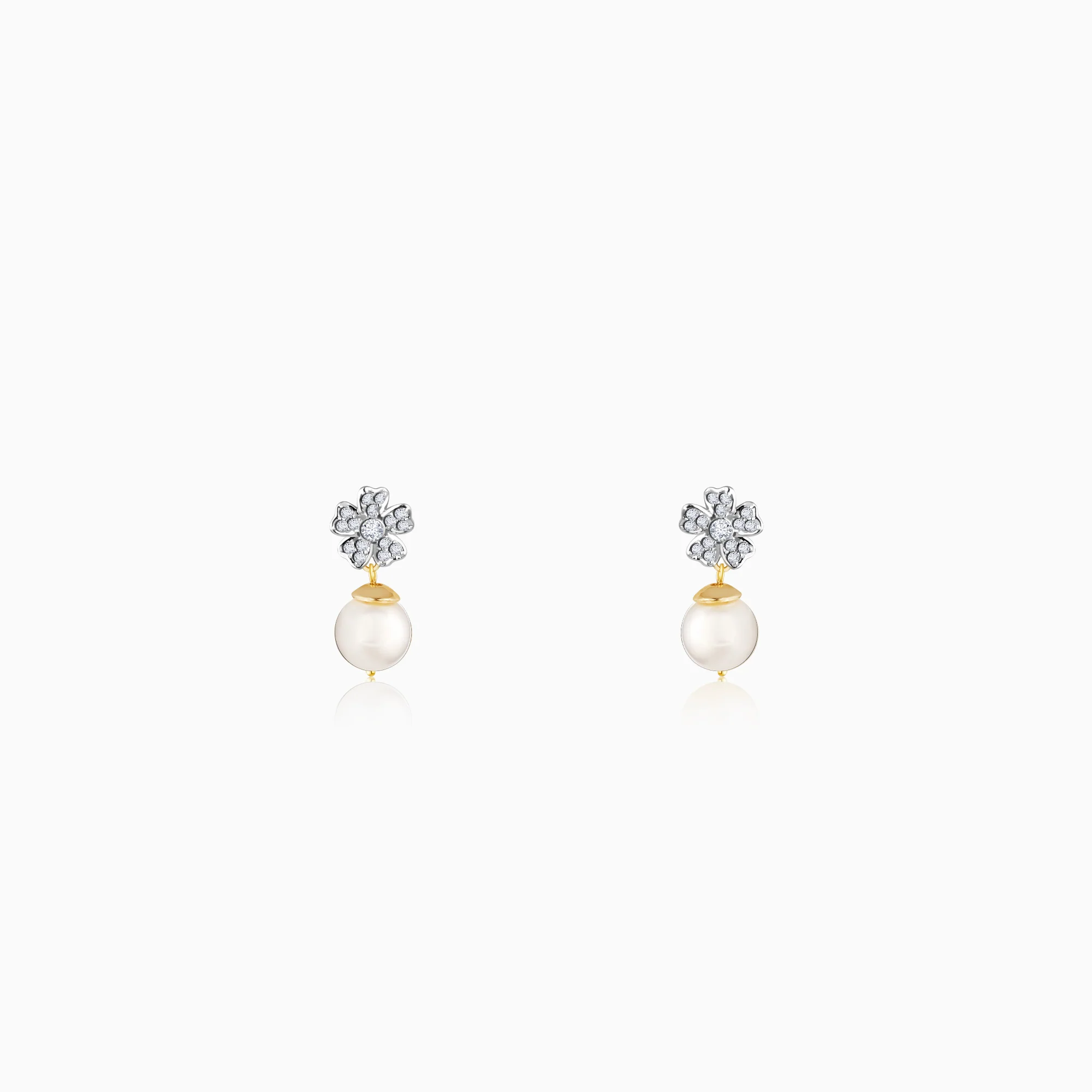 Gold Floral Pearl Diamond Earrings