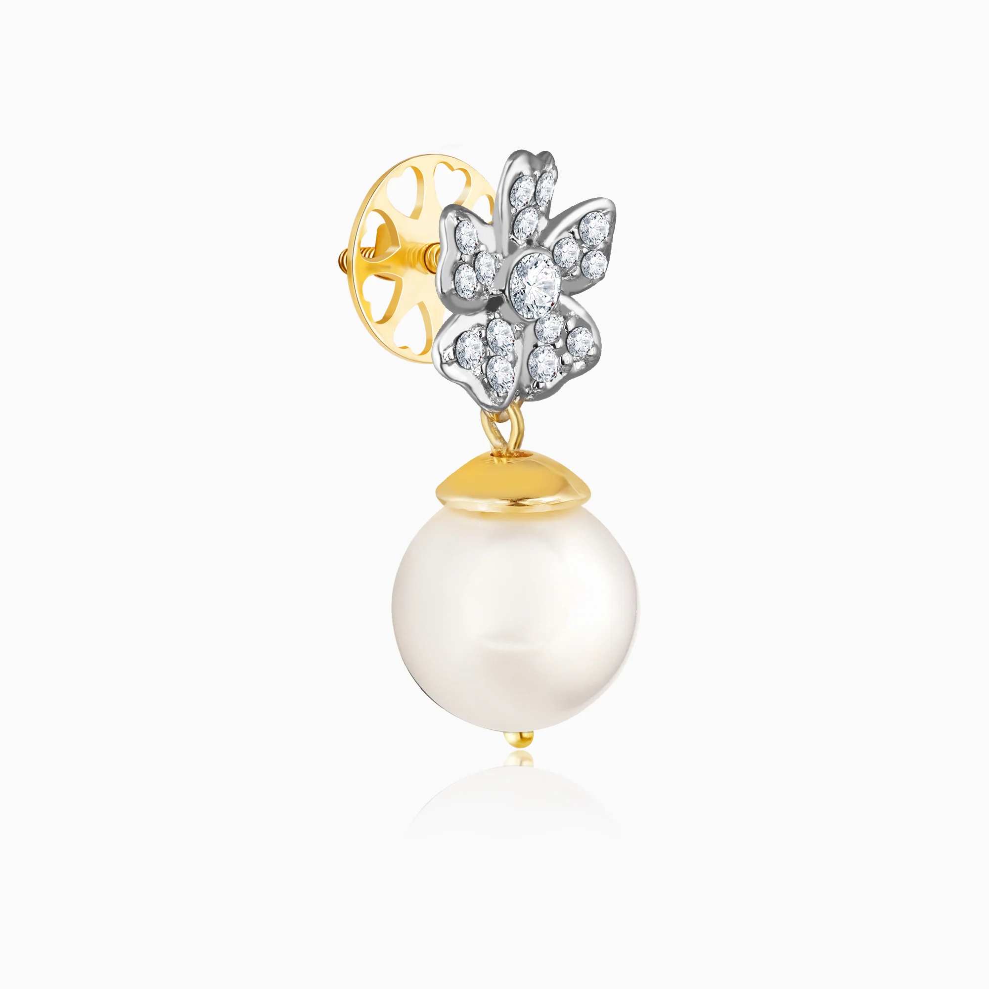Gold Floral Pearl Diamond Earrings - Image 4
