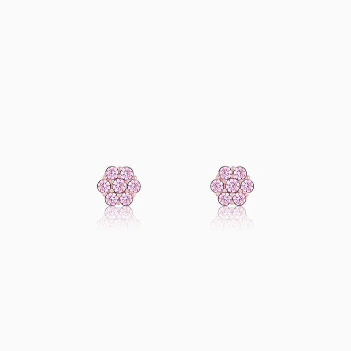 Rose Gold Baby Pink Flower Stud Earrings