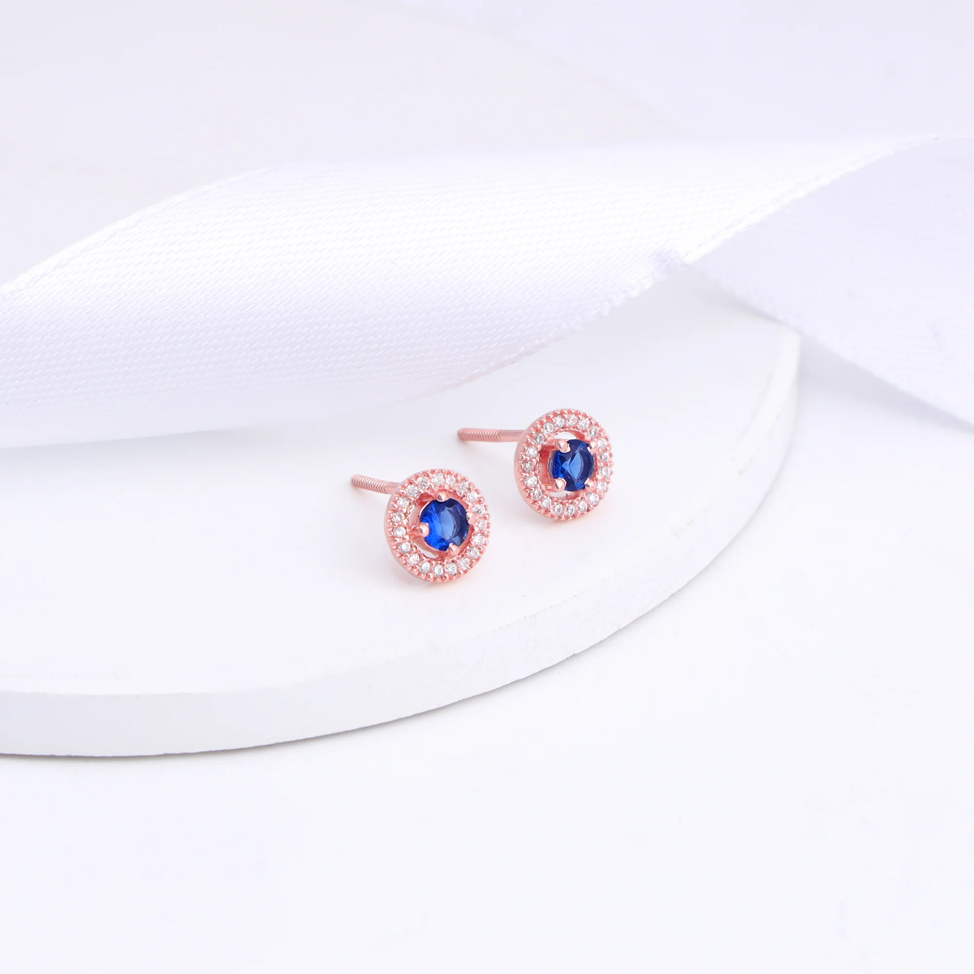 Rose Gold Blue Velvet Studs - Image 2