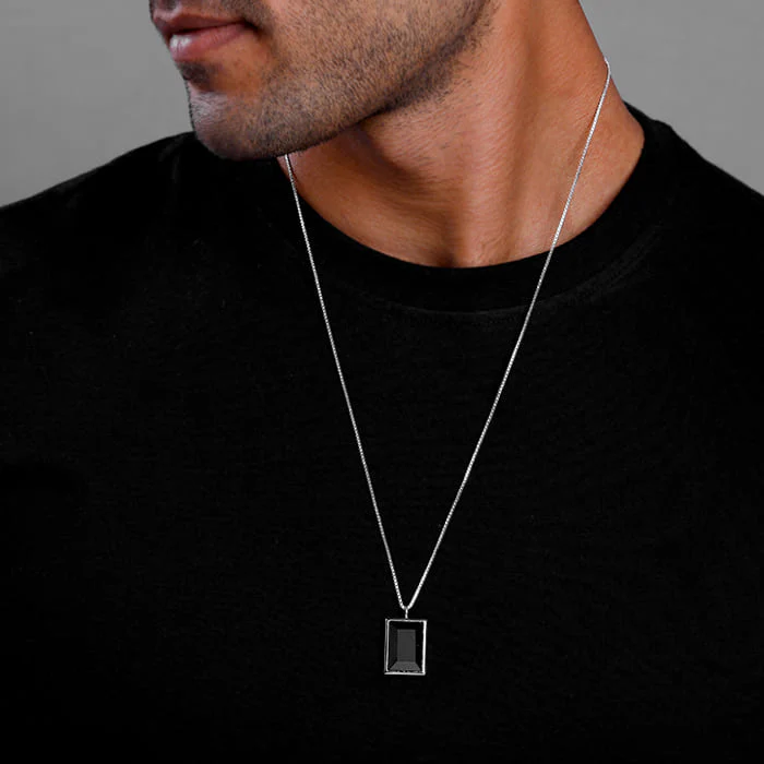 Black Rhodium Alpha Ego Pendant With Box Chain For Him - Image 3