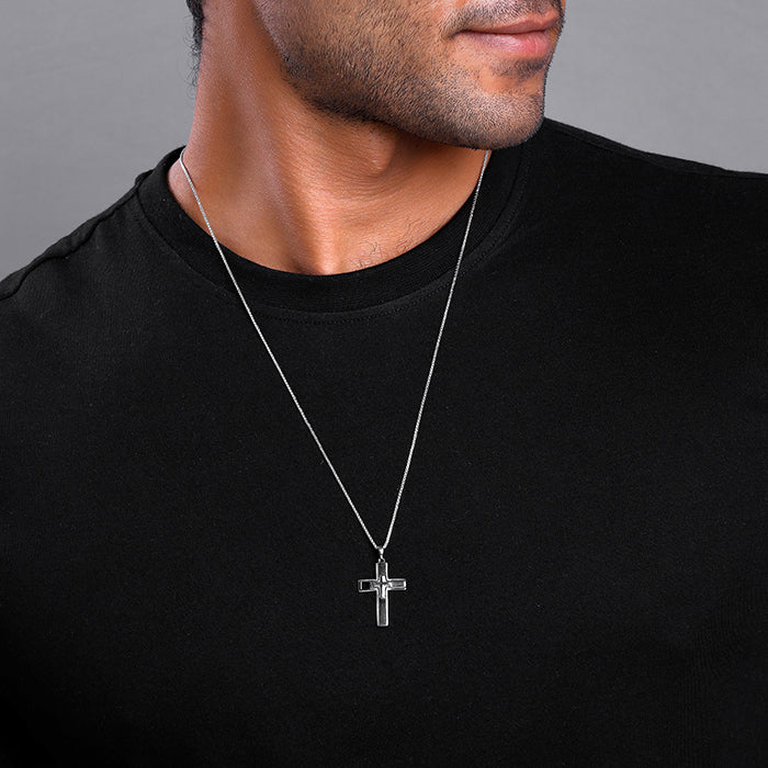 Black Rhodium Holy Christ Pendant With Box Chain For Him - Image 3