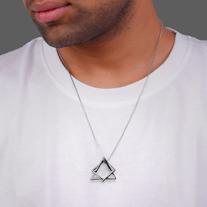 Black Rhodium Hexagram Pendant With Box Chain For Him - Image 3