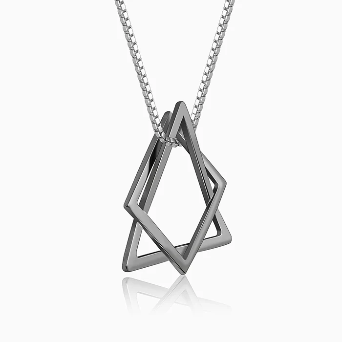 Black Rhodium Hexagram Pendant With Box Chain For Him - Image 4