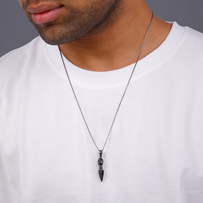 Black Rhodium Phurba Pendant With Box Chain For Him - Image 3