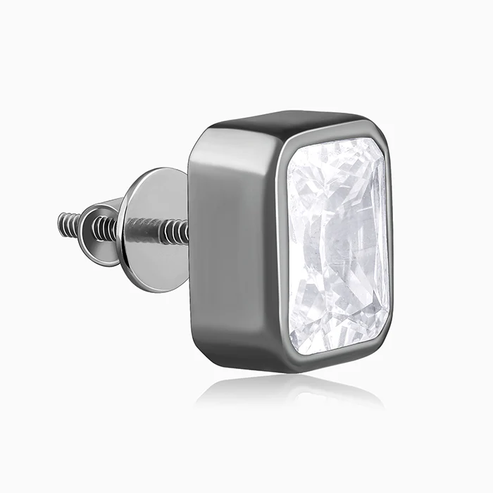 Black Rhodium Rectangular Stud For Him - Image 5