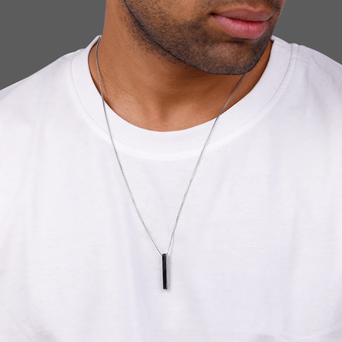 Black Rhodium Sympa Pendant With Box Chain For Him - Image 3