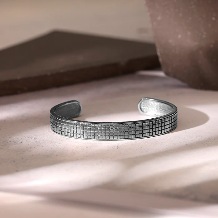 Black Rhodium Textured Kada For Him - Image 2