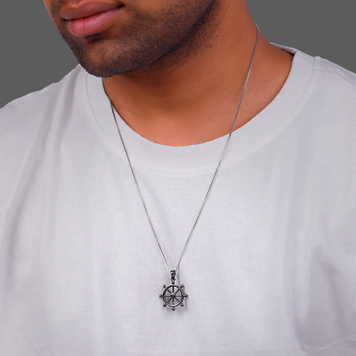 Black Rhodium Time Wheel Pendant With Box Chain For Him - Image 3