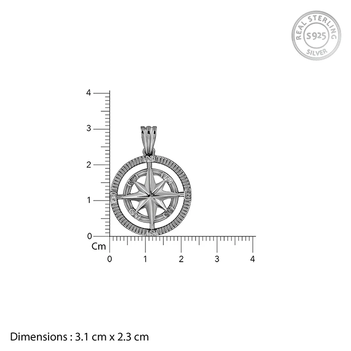 Black Rhodium Vintage Compass Pendant With Box Chain For Him - Image 5