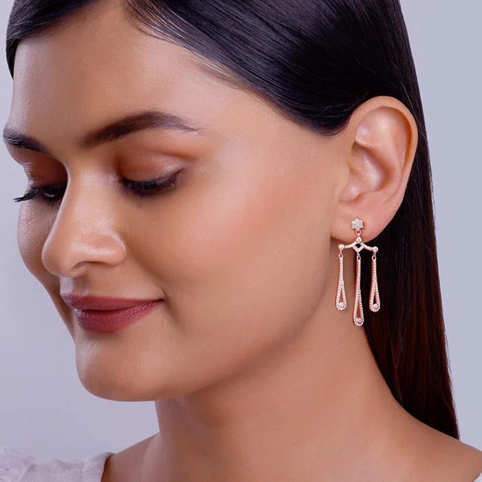 Rose Gold Gleaming Spark Earrings - Image 3
