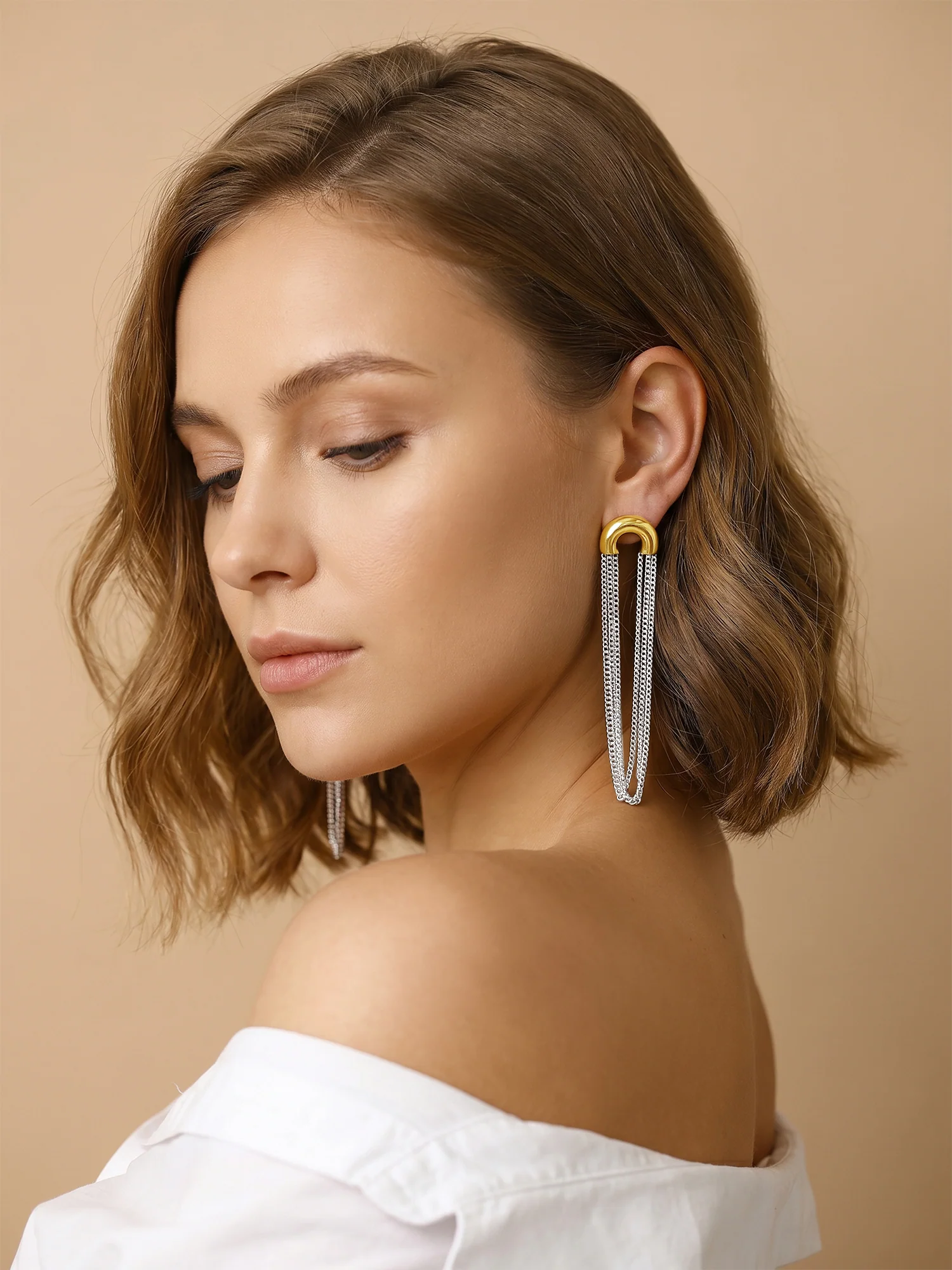 Chain Frenzy Dual Tone Earrings - Image 2
