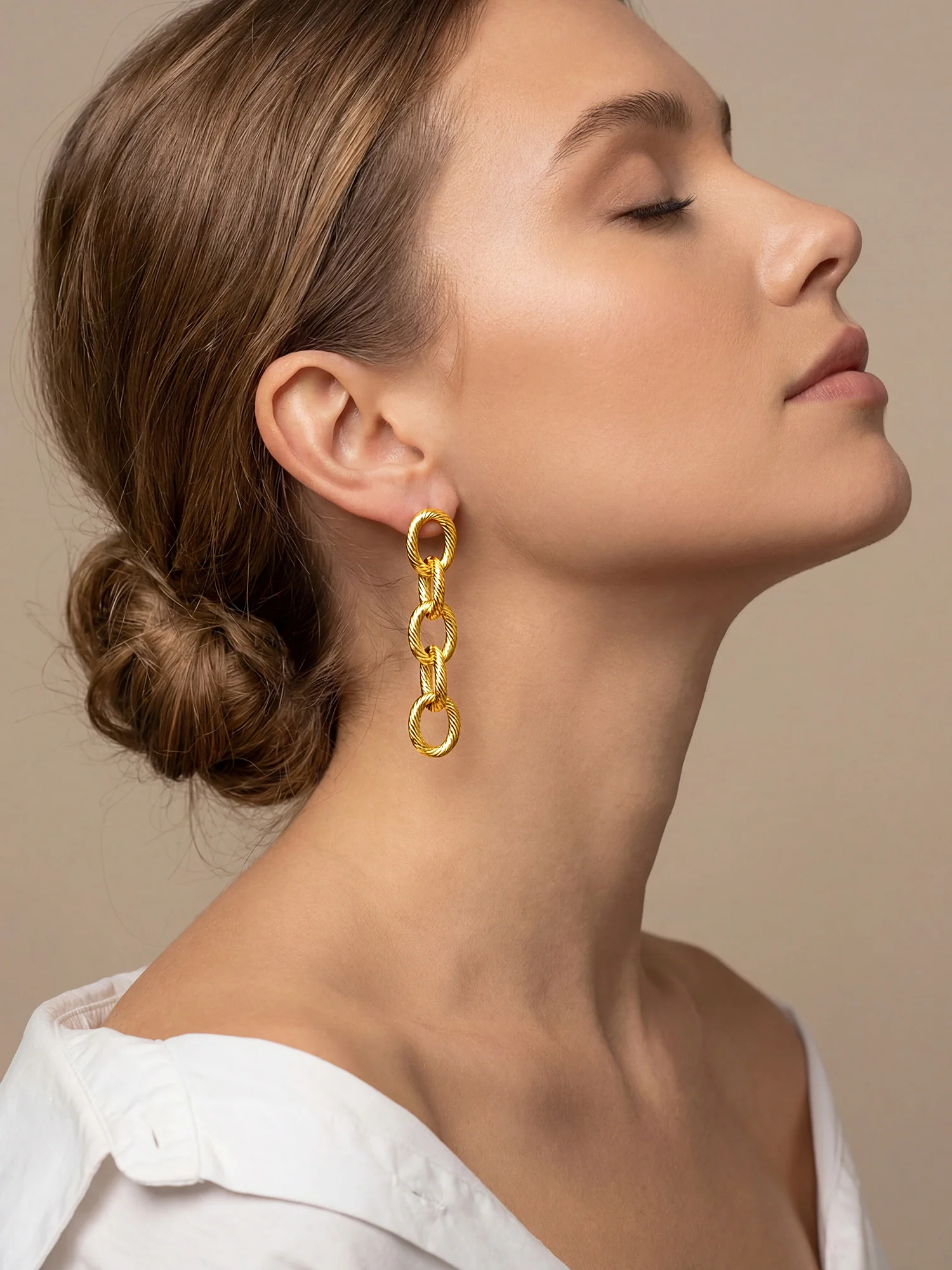 Chain Mismatched Gold Plated Earrings - Image 3