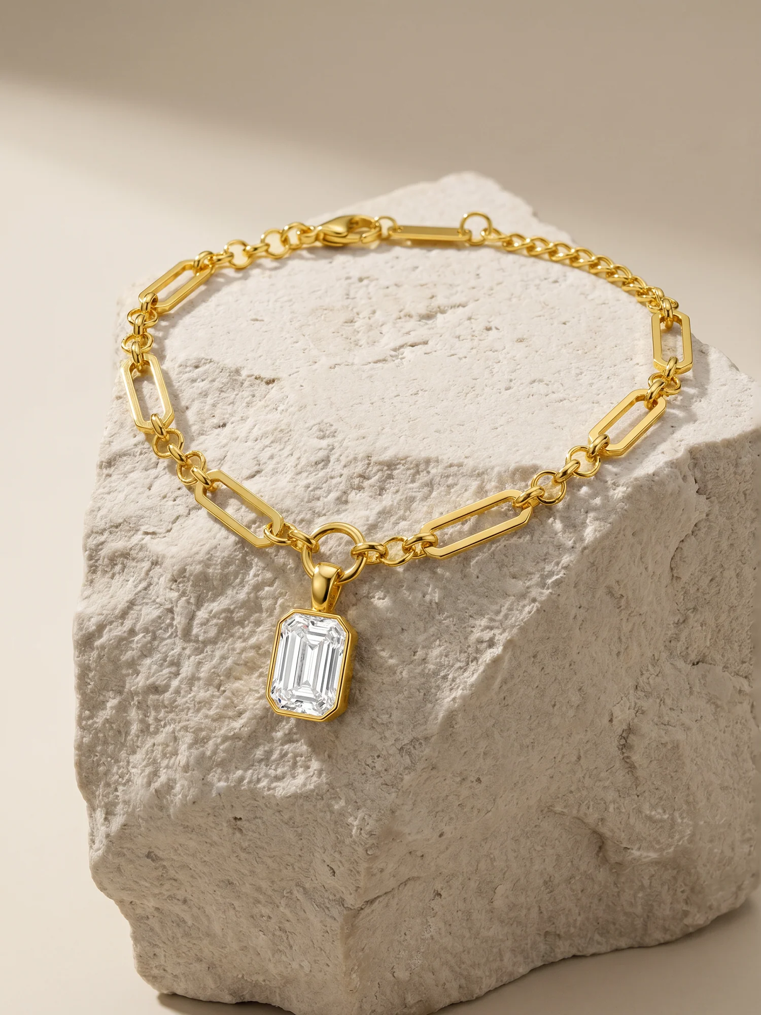 Charm Drop Link Chain Gold Plated Bracelet - Image 2