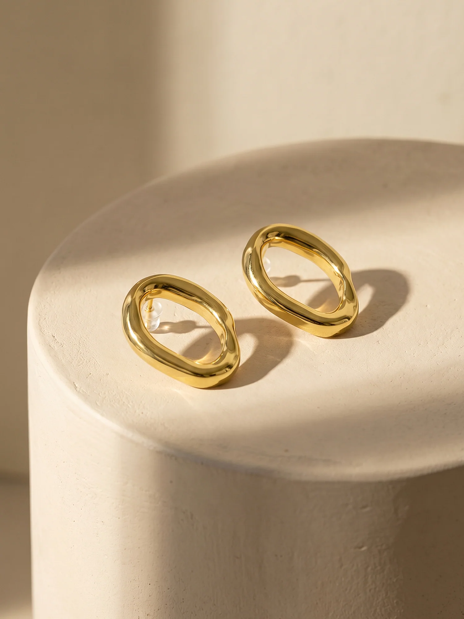 Chunky Hollow Gold Plated Hoop Earrings - Image 2