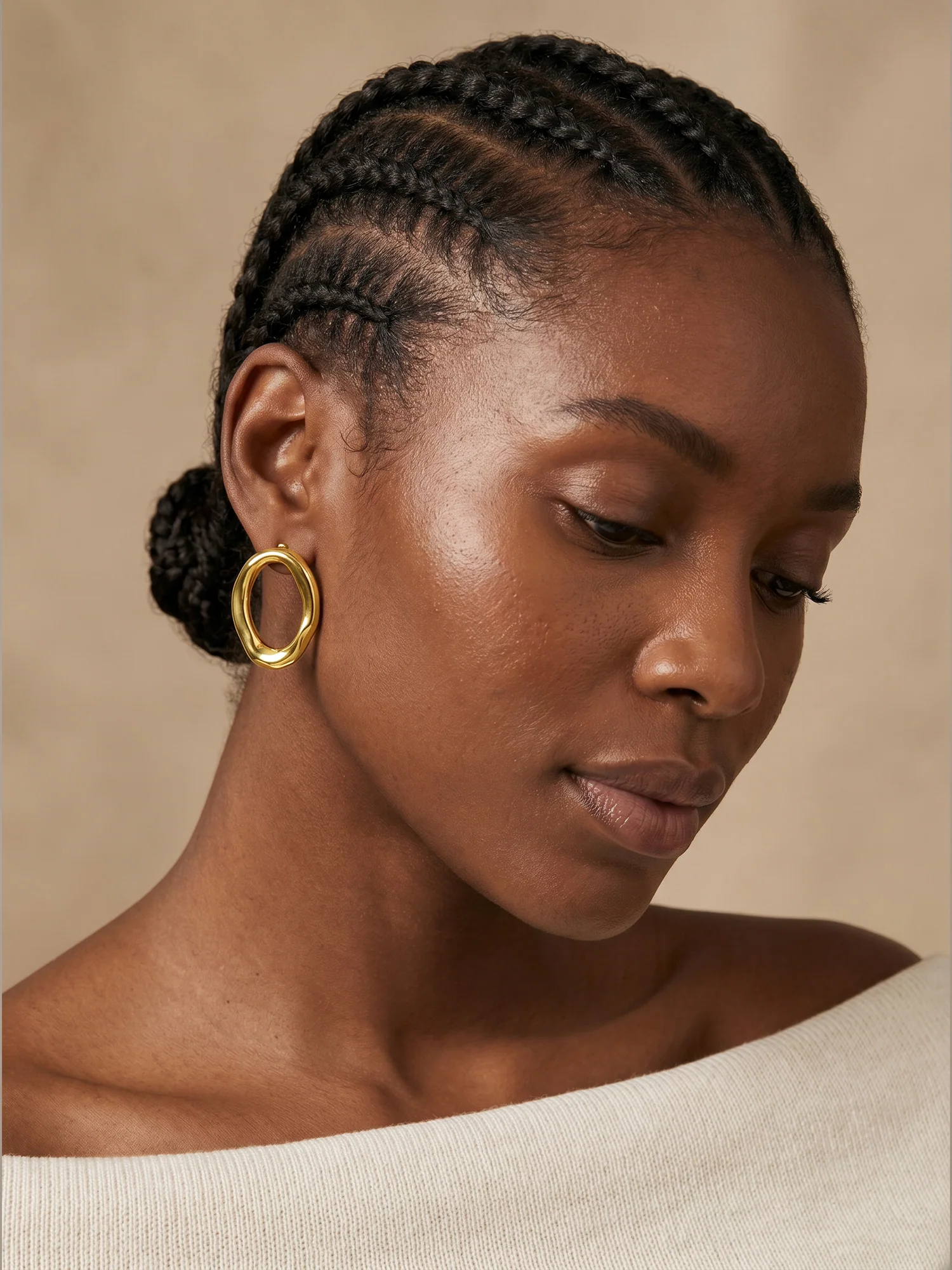 Chunky Hollow Gold Plated Hoop Earrings - Image 3