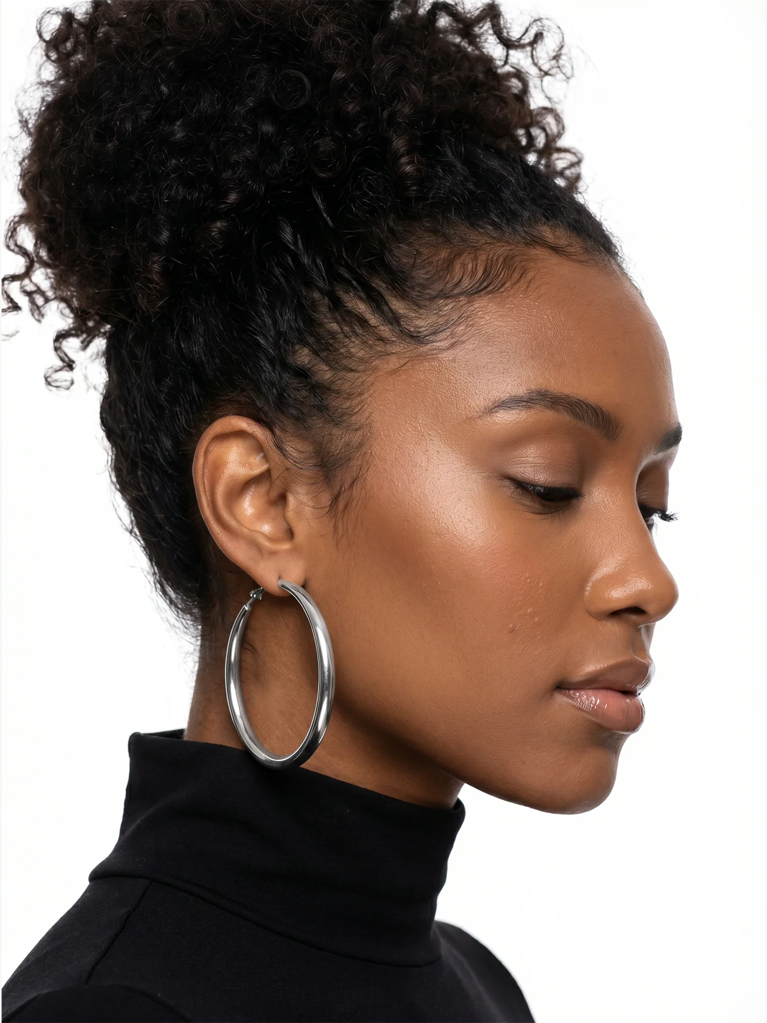 Classic Thick Rhodium Plated Hoop Earrings - Image 3
