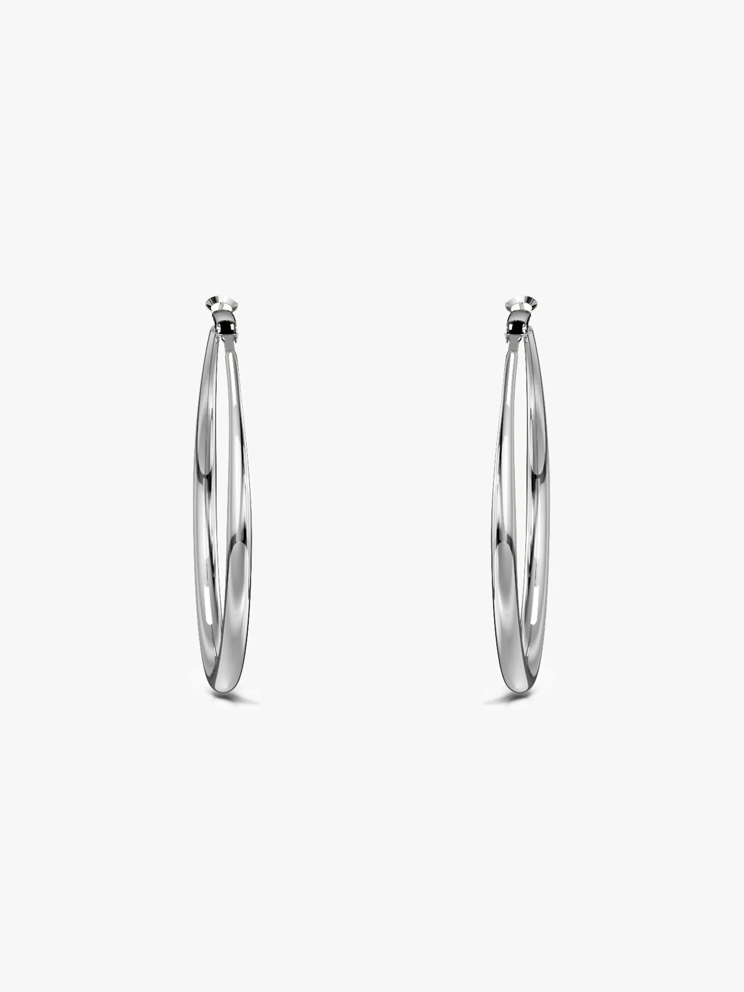 Classic Thick Rhodium Plated Hoop Earrings - Image 4