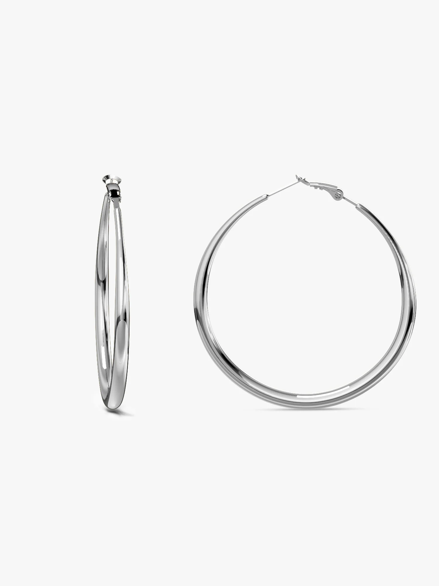 Classic Thick Rhodium Plated Hoop Earrings - Image 5