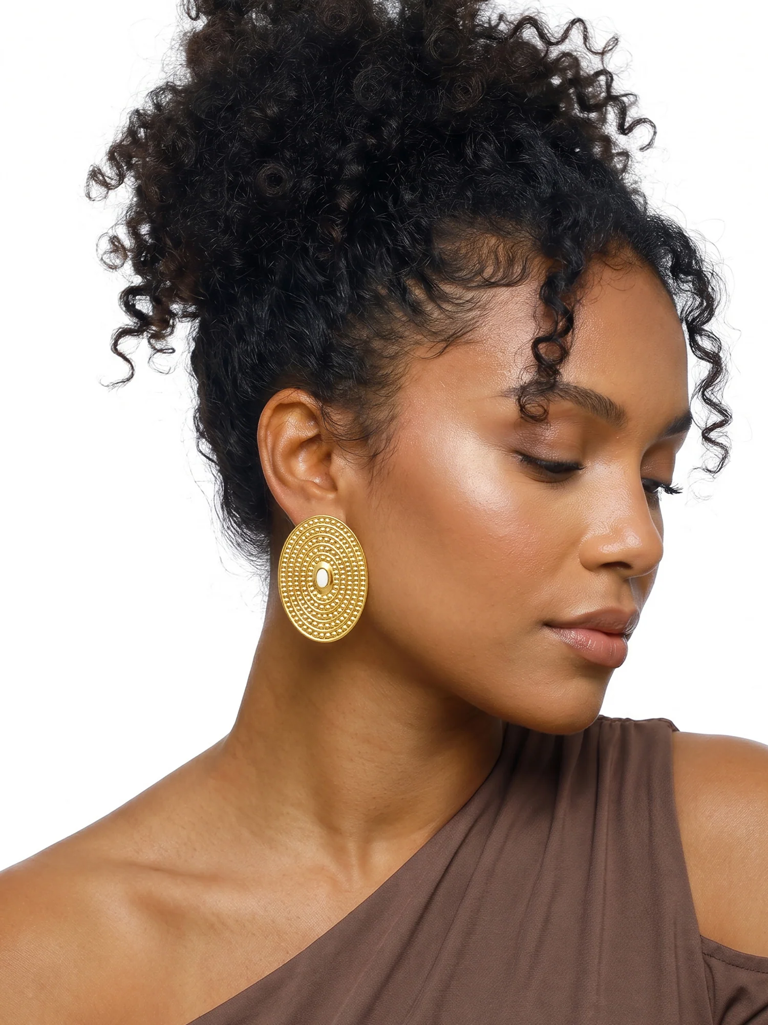 Disc Grid Gold Plated Studs - Image 3