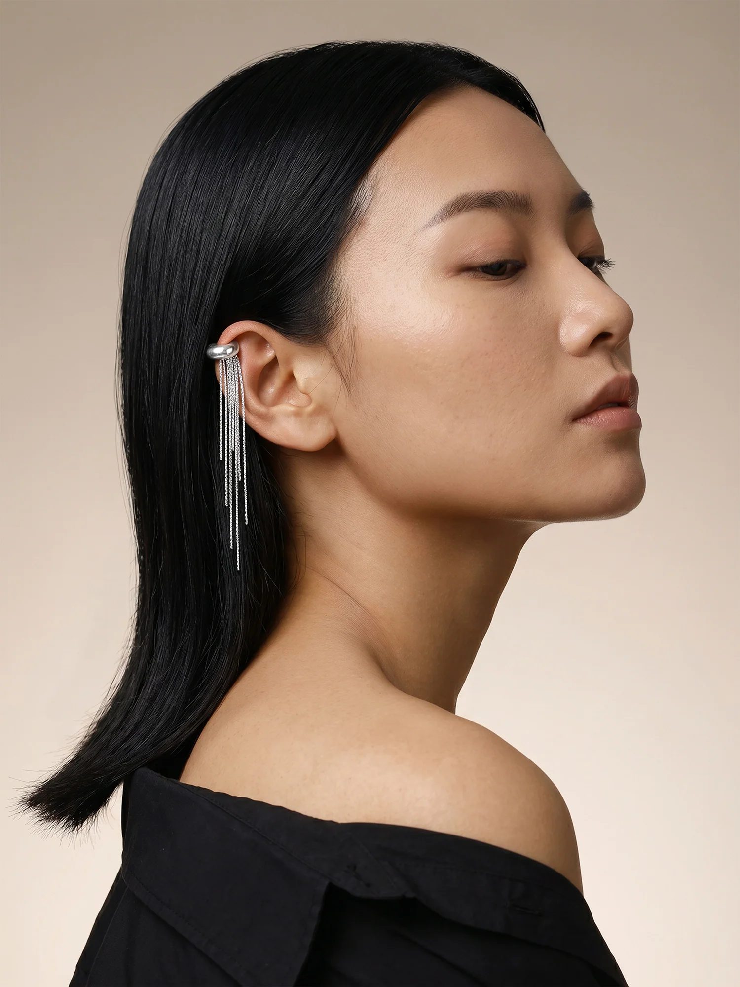 Drip Hook Rhodium Plated Ear Cuff - Image 5