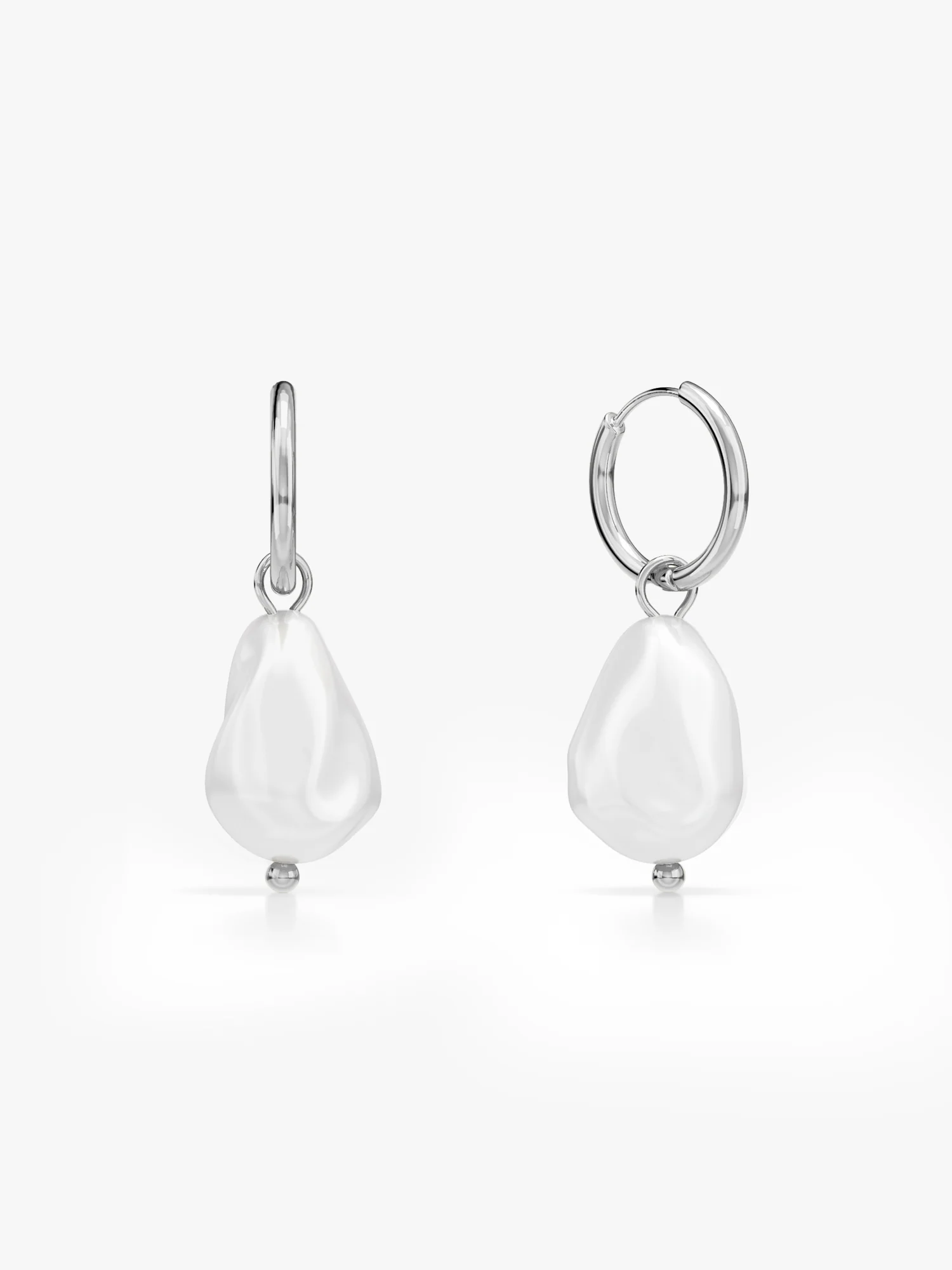 Drop It Pearl Rhodium Plated Hoop Earrings