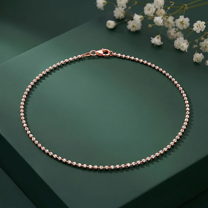 Dual Tone Bead Chain Silver Anklet - Image 2
