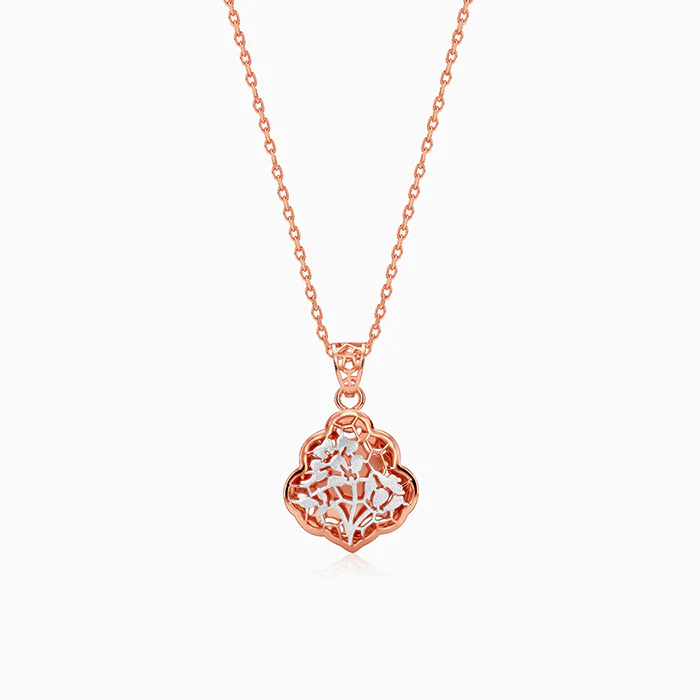 Dual Tone Floral Frame Silver Pendant With Link Chain