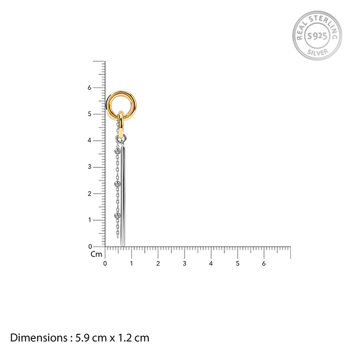 Dual Tone Linear Halo Silver Dangler Earrings - Image 5
