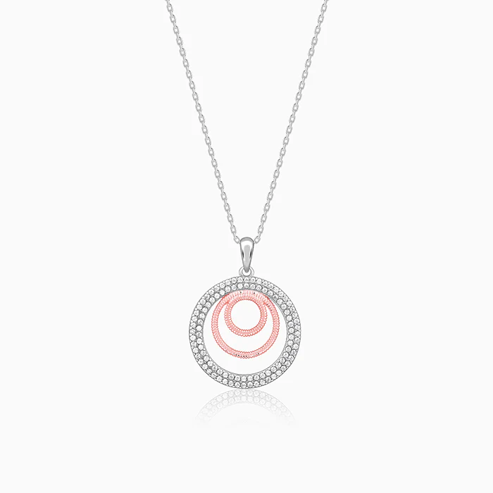 Dual Tone Luna Halo Pendant With Link Chain