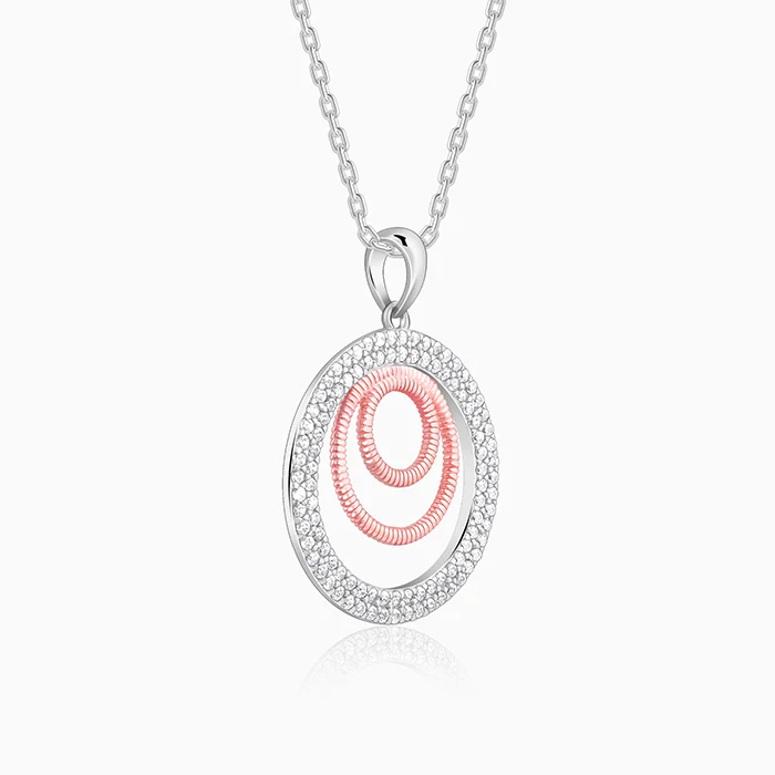 Dual Tone Luna Halo Pendant With Link Chain - Image 4