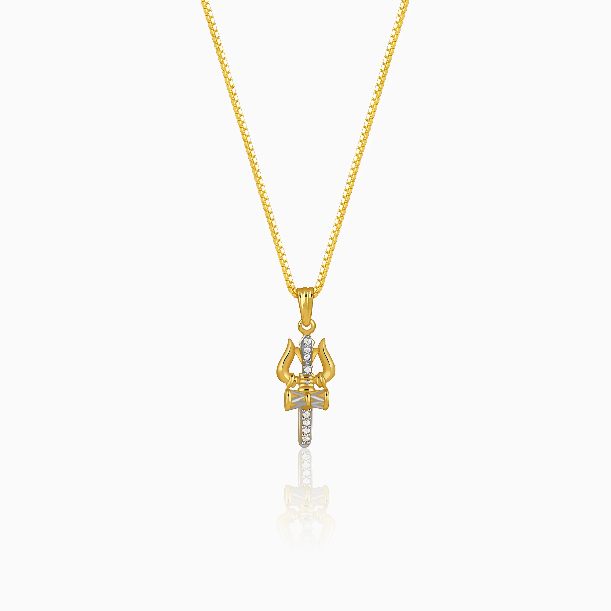 Dual Tone Mahadev Trishul Silver Pendant With Box Chain For Him