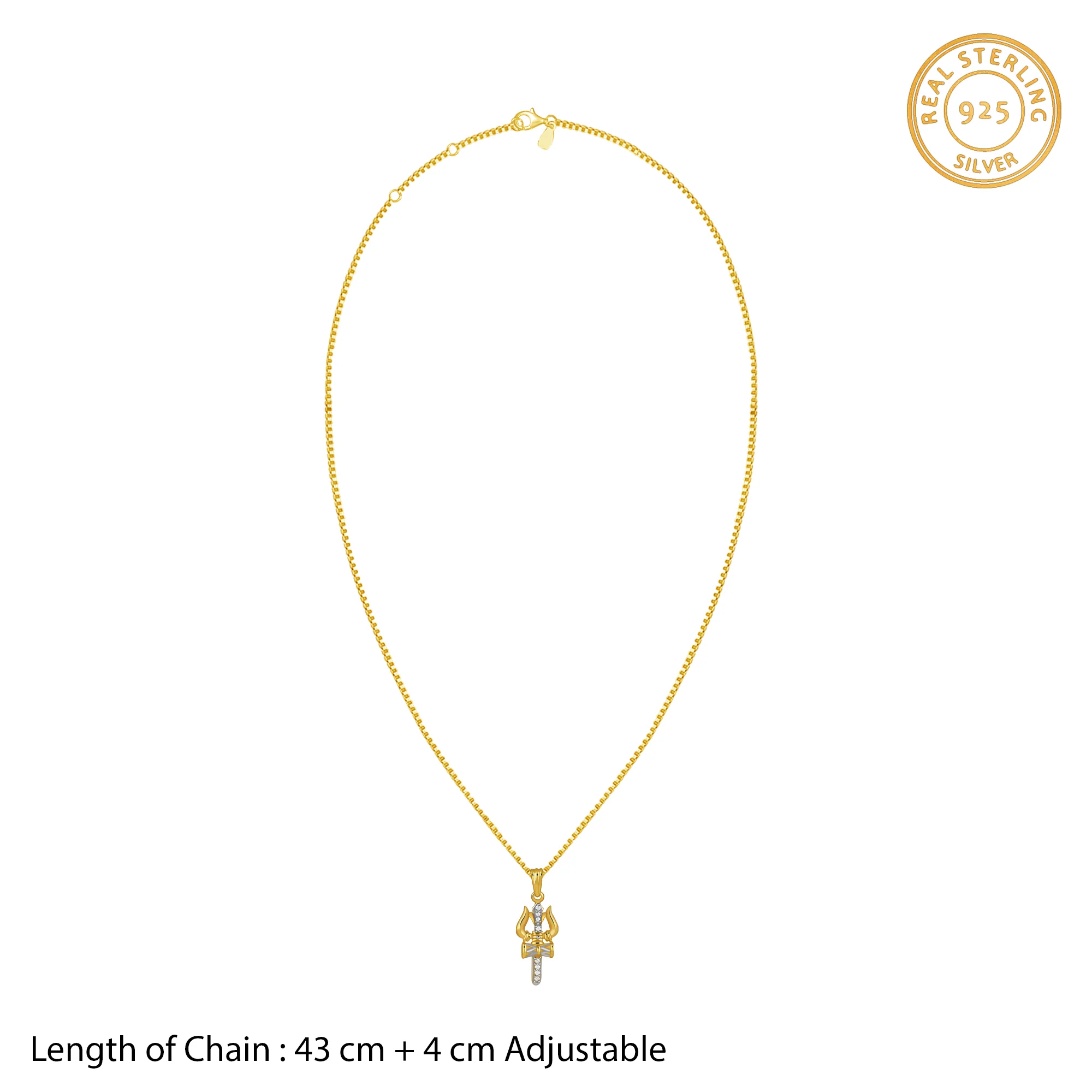 Dual Tone Mahadev Trishul Silver Pendant With Box Chain For Him - Image 5