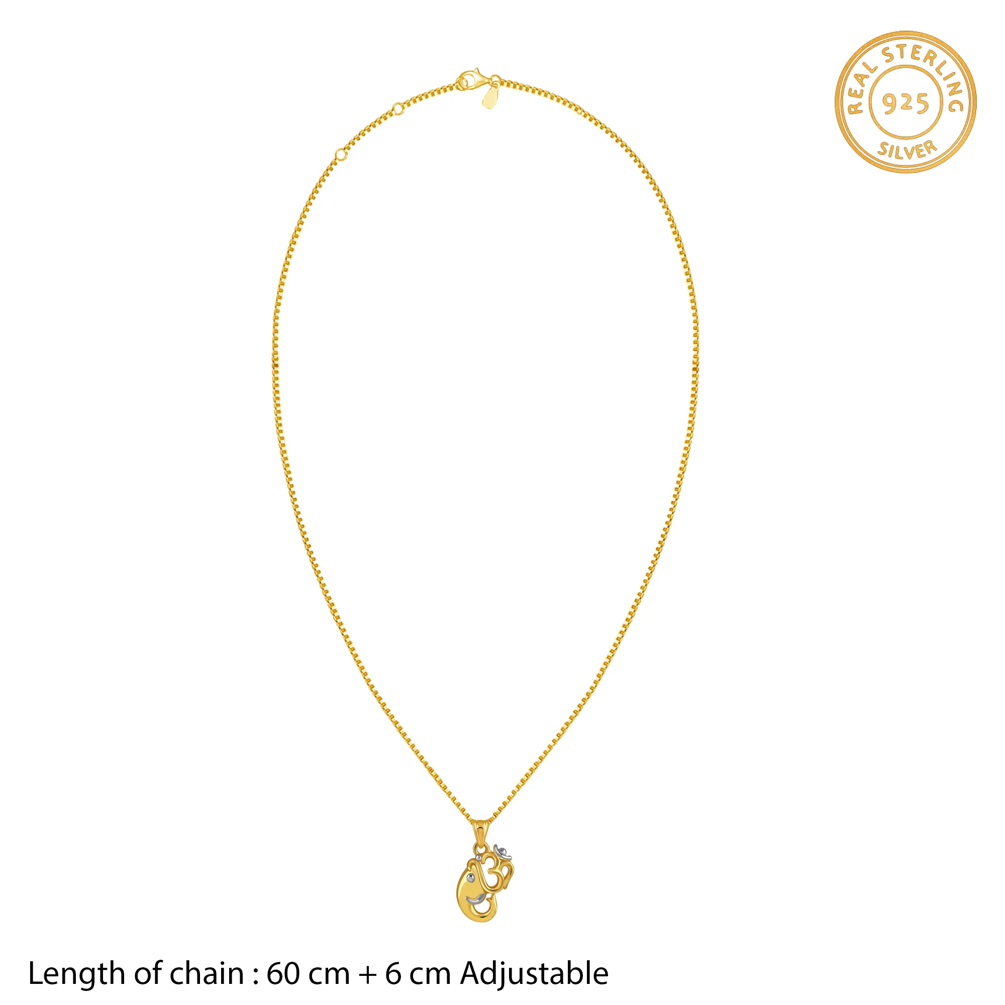 Dual Tone Om Ganesh Silver Pendant With Box Chain For Him - Image 5