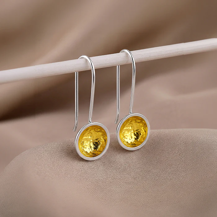 Dual Tone Orb Silver Earrings - Image 2