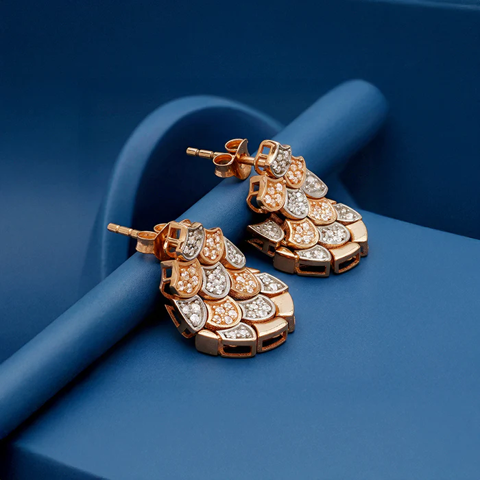 Dual Tone Oval Reef Silver Earrings - Image 2