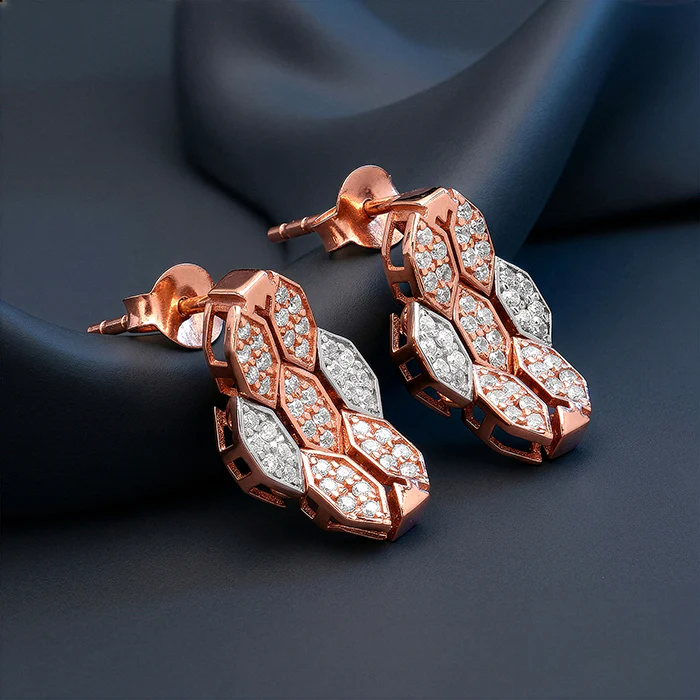 Dual Tone Petaline Shine Silver Earrings - Image 2