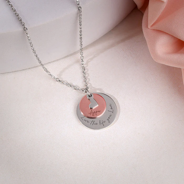 Dual Tone Rose Gold Personalised Layered Coins Name Necklace - Image 2