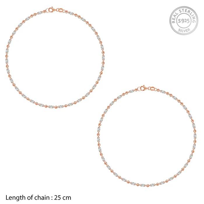 Dual Tone Textured Beaded Silver Anklet - Image 4