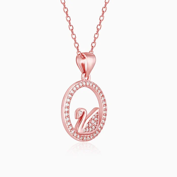 Rose Gold Zircon Studded Swan Pendant with Link Chain - Image 4