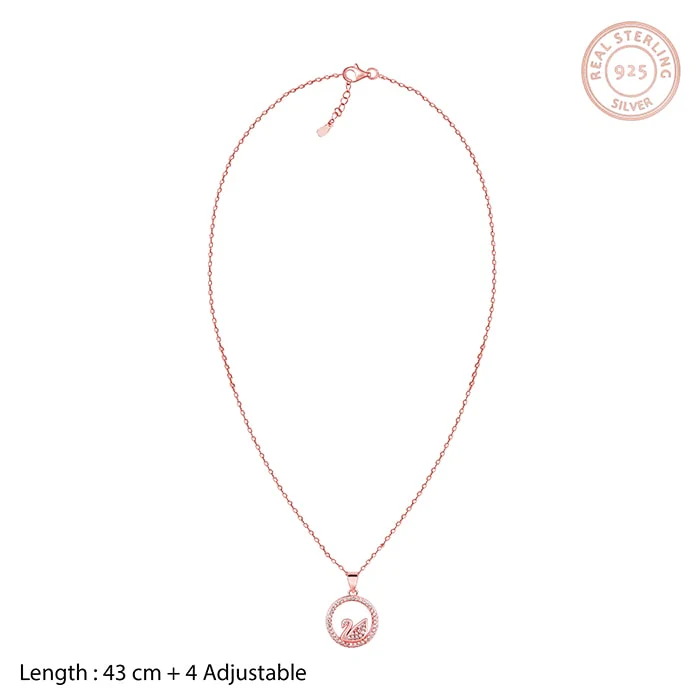 Rose Gold Zircon Studded Swan Pendant with Link Chain - Image 5