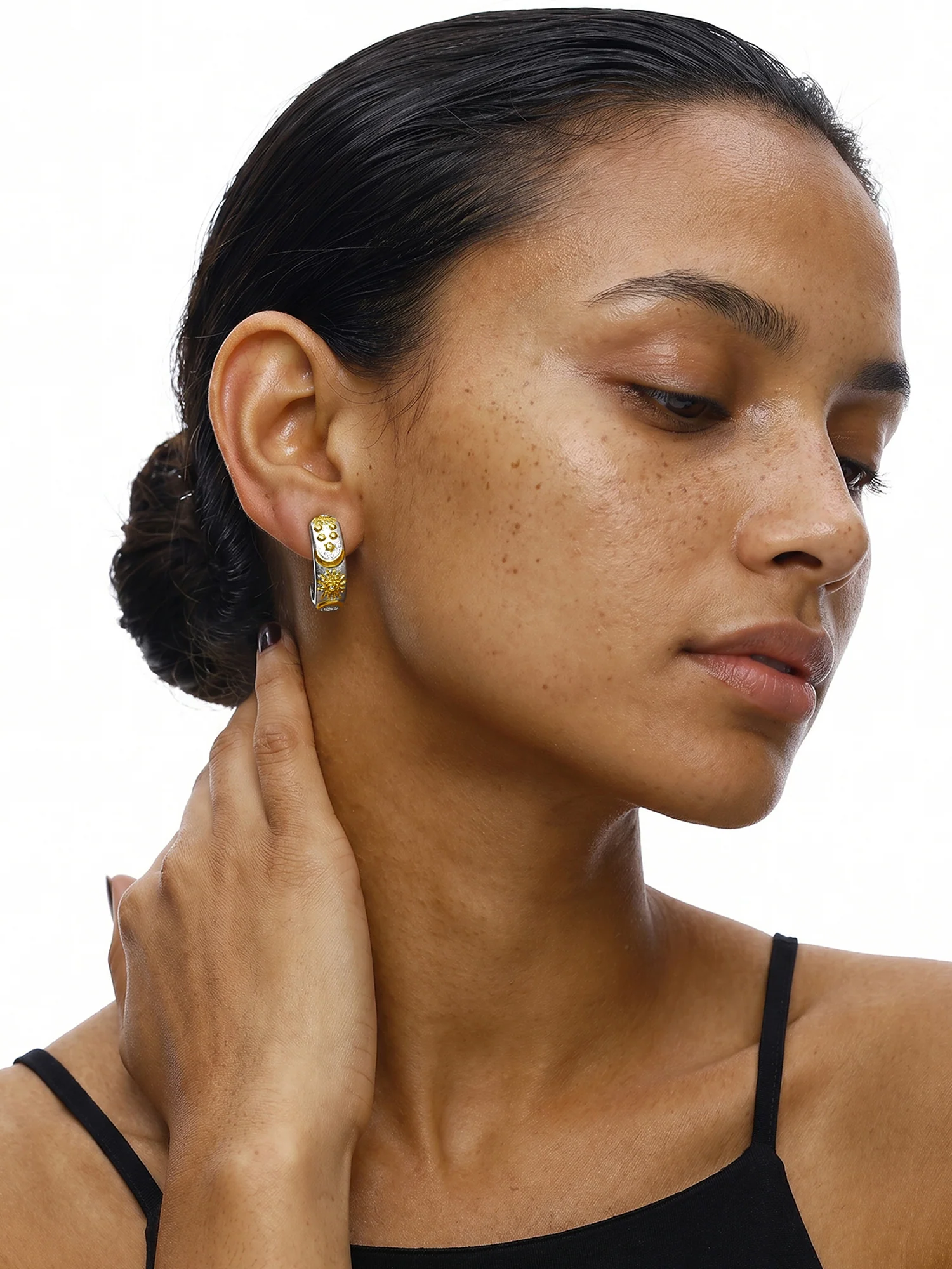 Duo Shine Dual Tone J Stud Earrings - Image 3