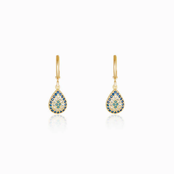 Golden Evil Eye Pear Earrings - Image 6