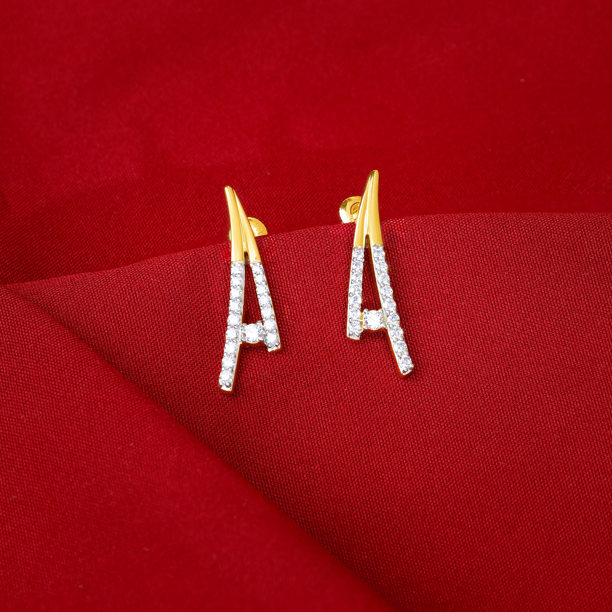 Gold Abstract Lab Grown Diamond Earrings - Image 2