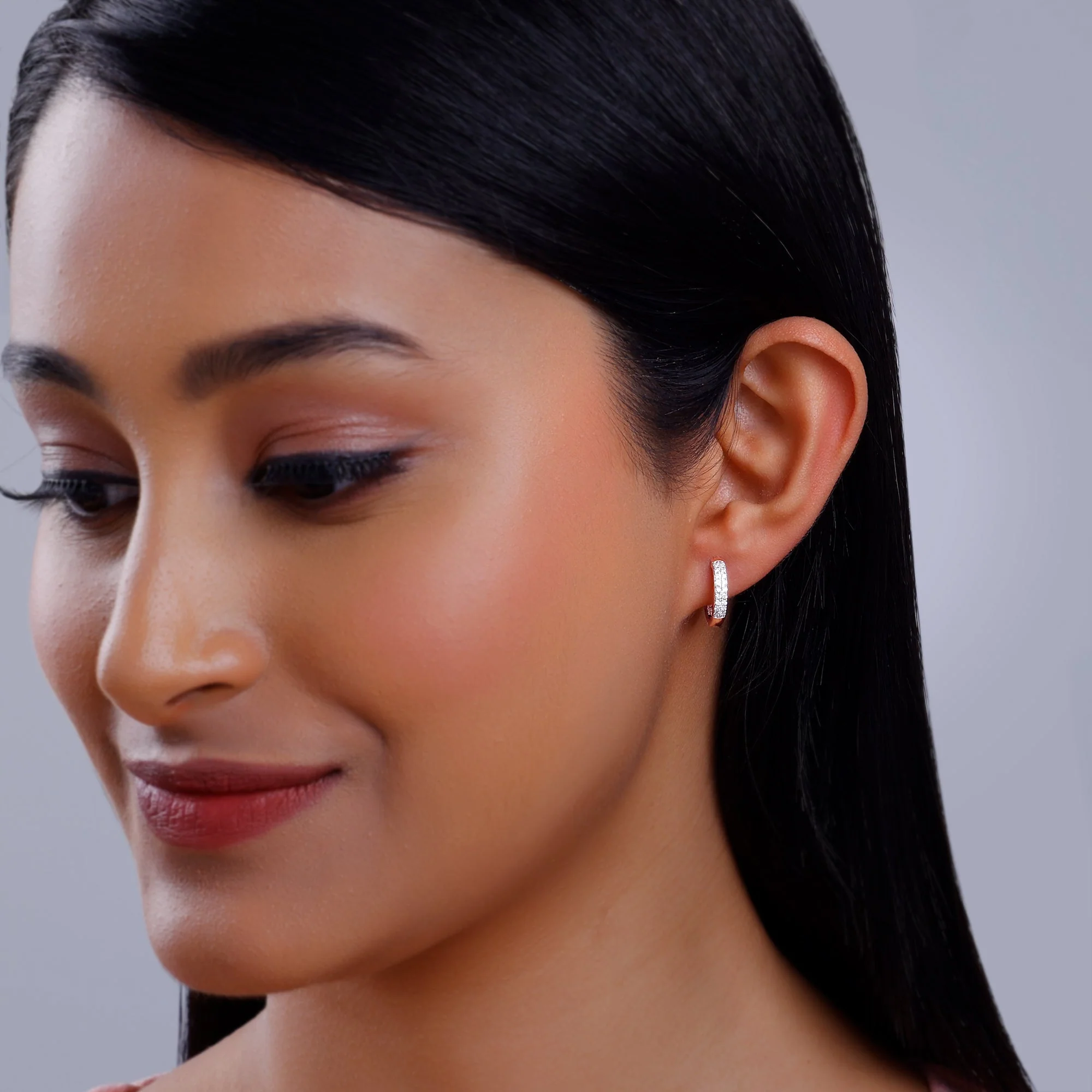 Rose Gold Huggies Lab Grown Diamond Earrings - Image 3