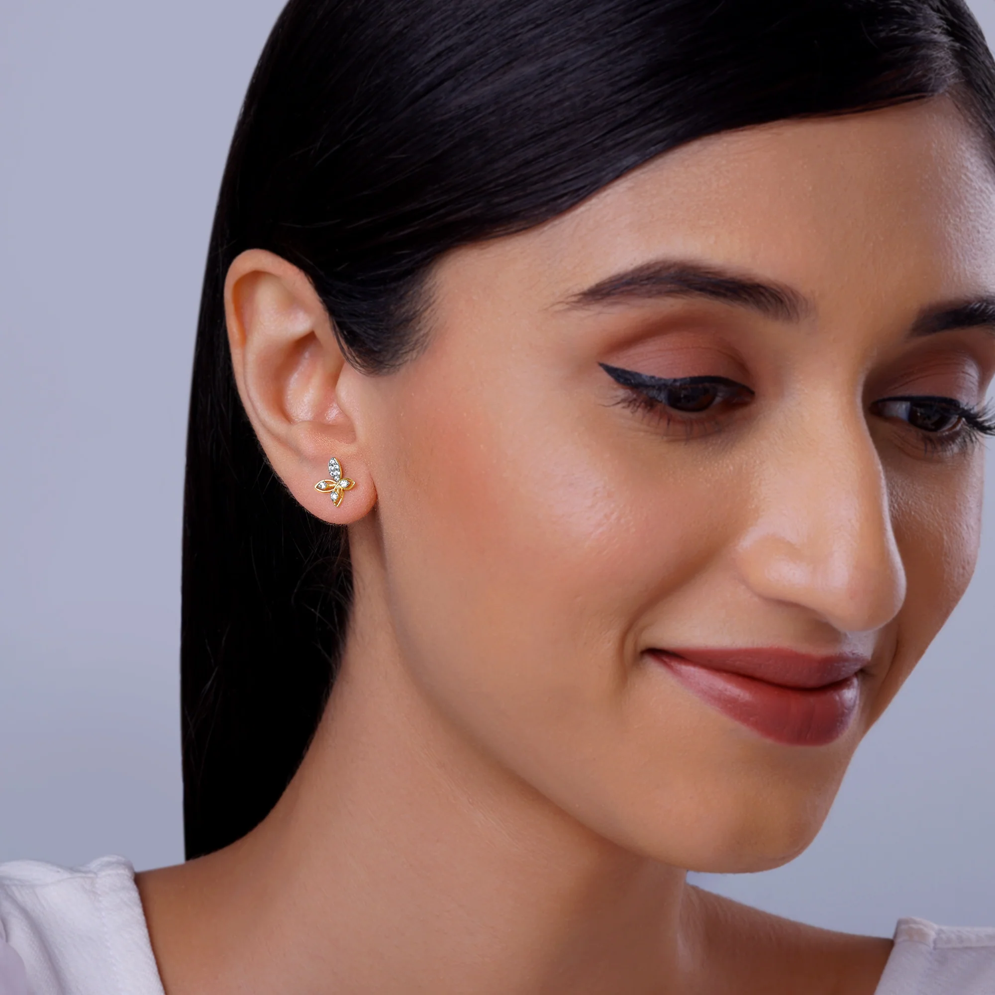 Gold Auric Flower Diamond Earrings - Image 3