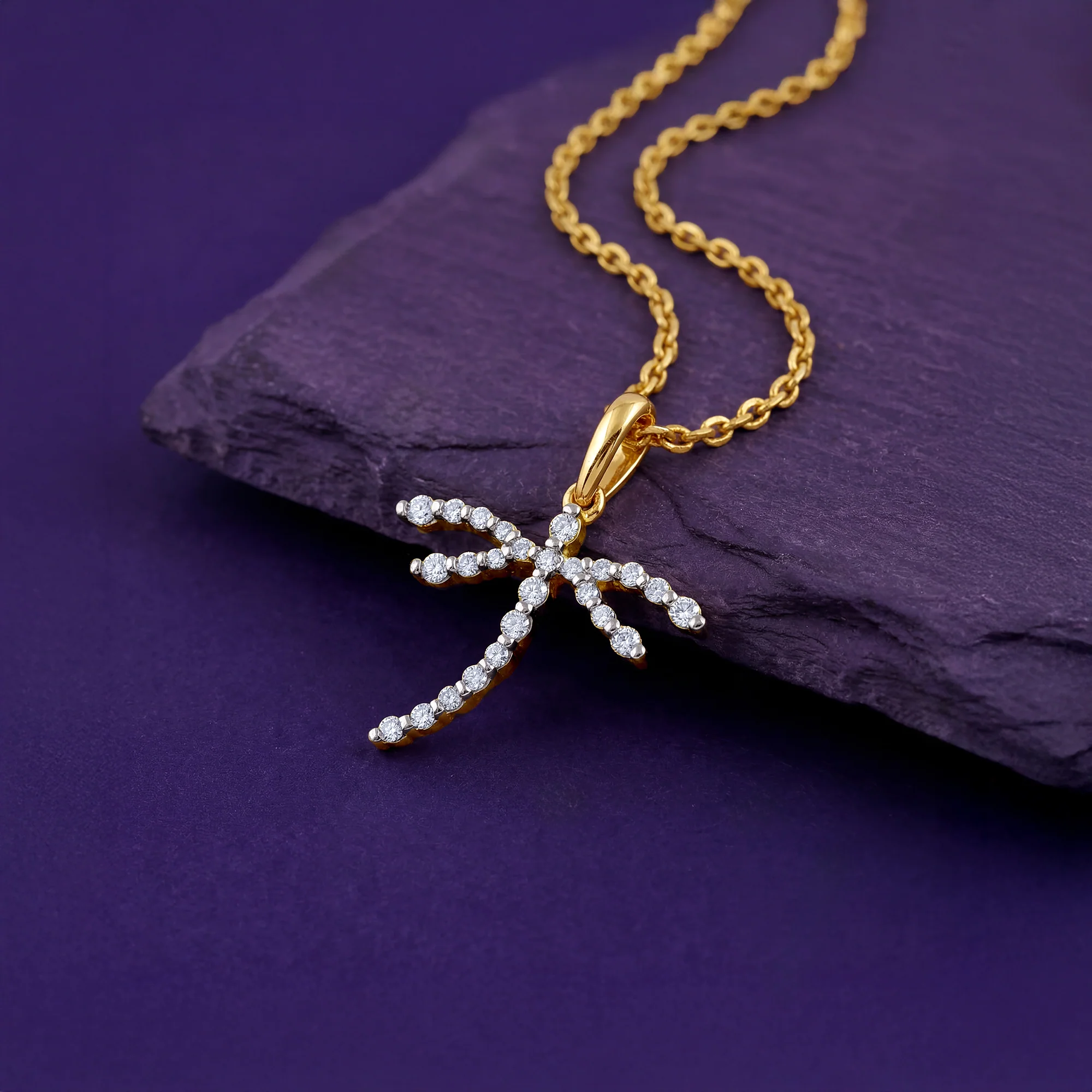 Gold Aurora Dragonfly Lab Grown Diamond Pendant - Image 2