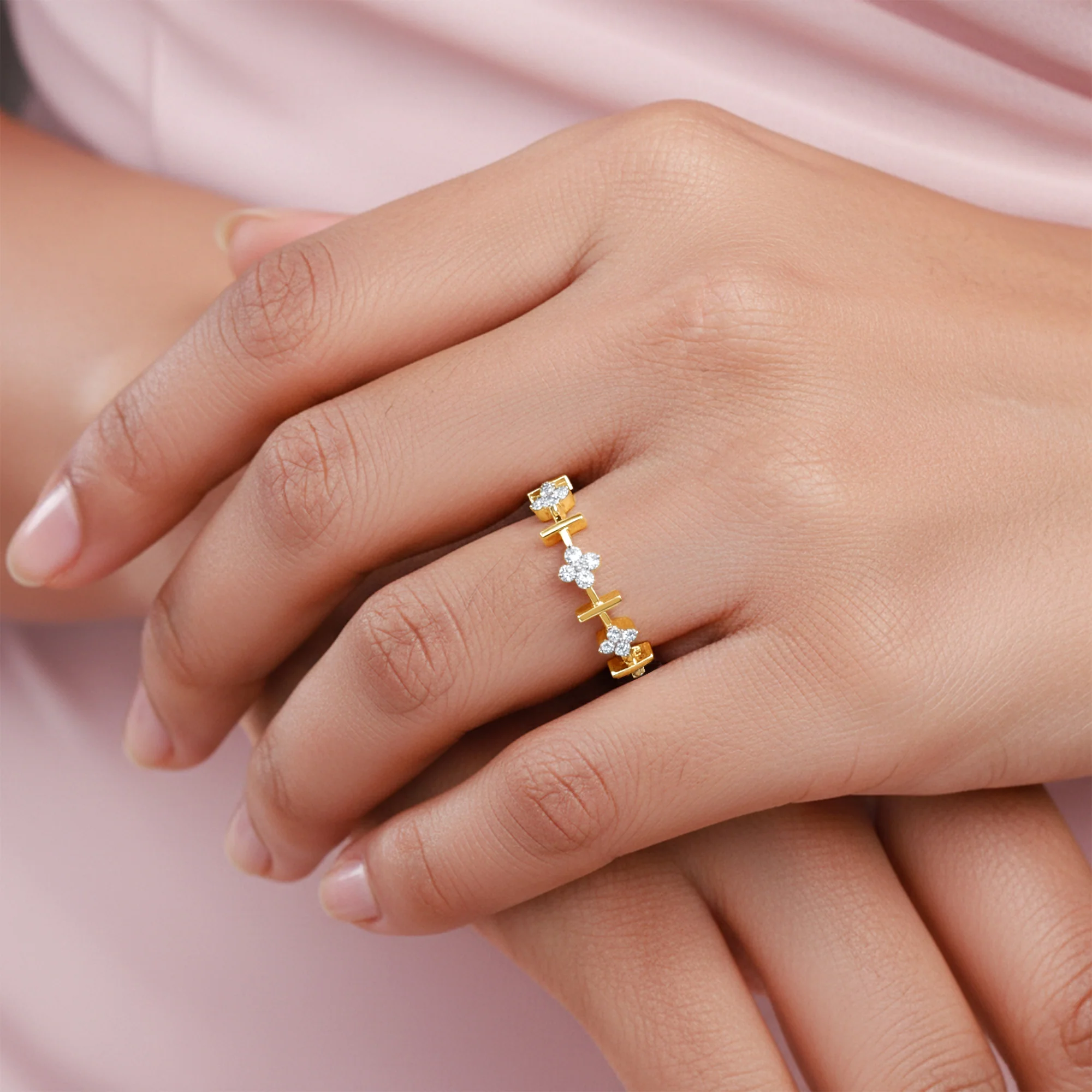 Gold Aurora Flower Lab Grown Diamond Ring - Image 3