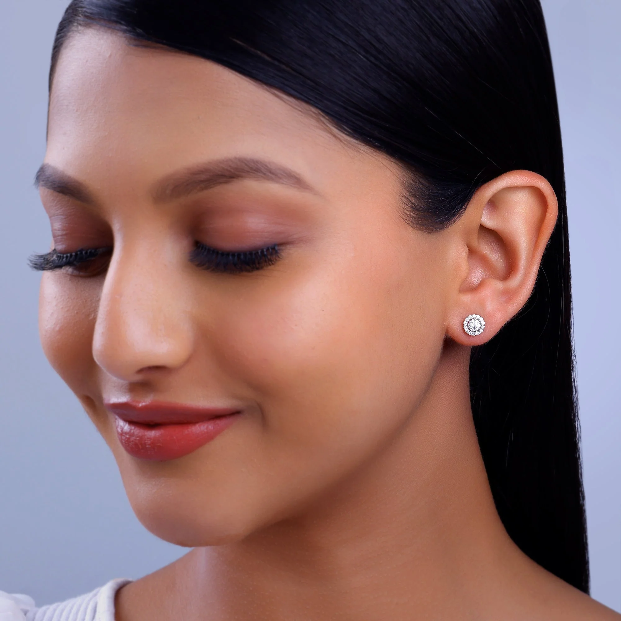 Gold Blossom Halo Lab Grown Diamond Earrings - Image 5