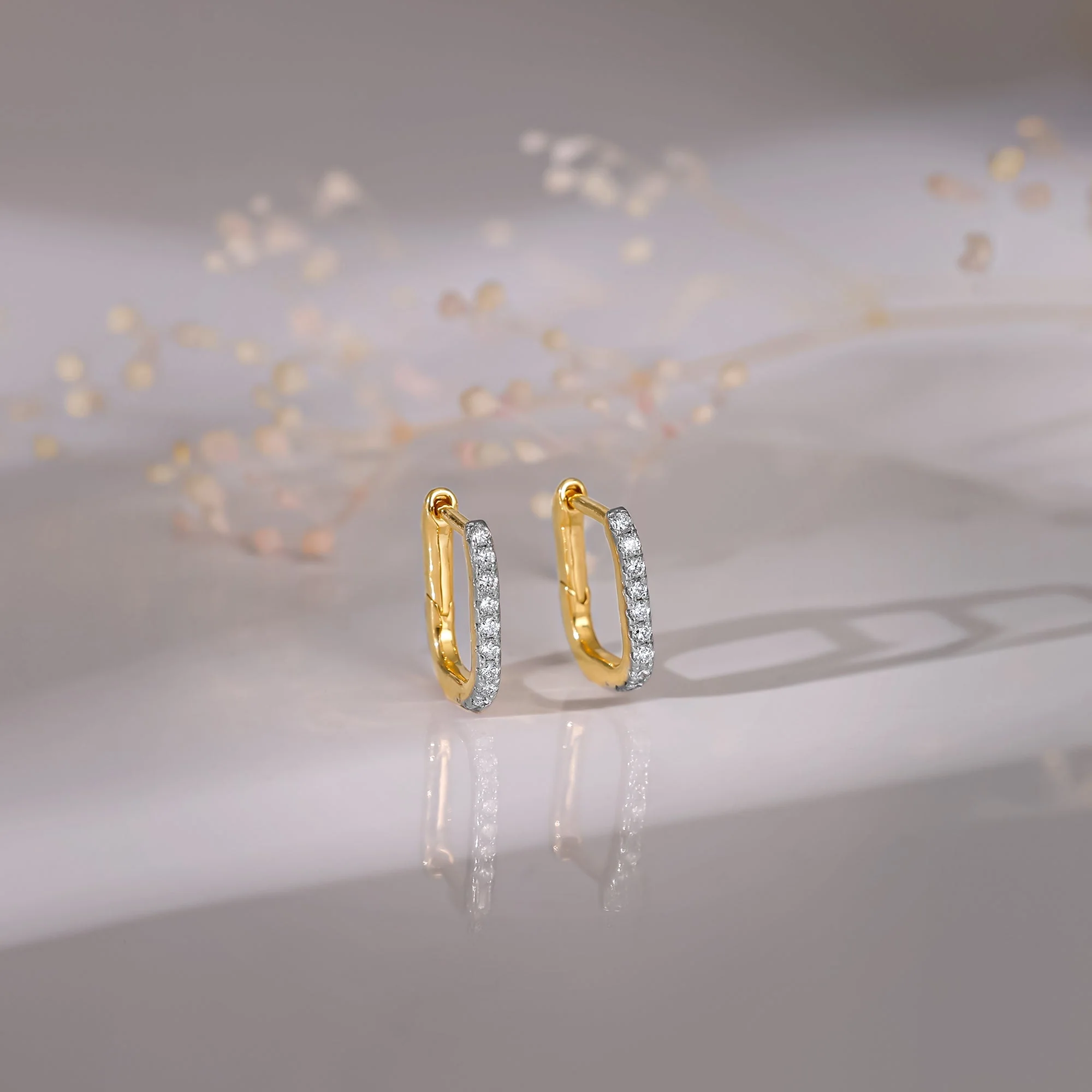 Gold Bold Circles Diamond J Hoop Earrings - Image 2